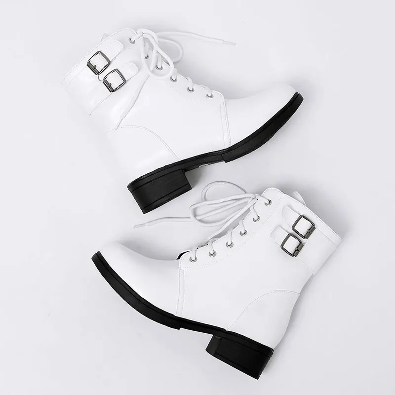 Новинка Зимние Повседневные Ботинки martin на шнуровке Черные ботильоны с круглым