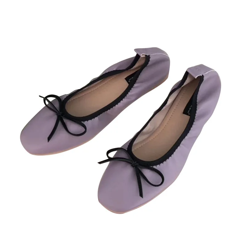 Bow-knot Flats Ballerina Ballet Shoes Comfy Slip on Anti-skid Pregnant Shoes Women Korean Square Toe Moccasins Hot