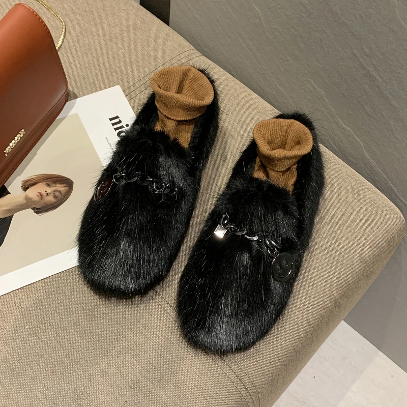 

New Peas Shoes Female Winter Students Flat Cotton Shoes of The Wild Set of Feet Shallow Mouth Plus Velvet Sapato Feminino W36-69