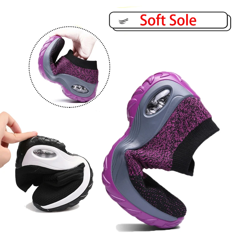 

Women Tennis Shoes Air Cushion 5cm Height Increase Sports Sneakers Breathable Female Walking Sock Shoes Thick Bottom Platforms