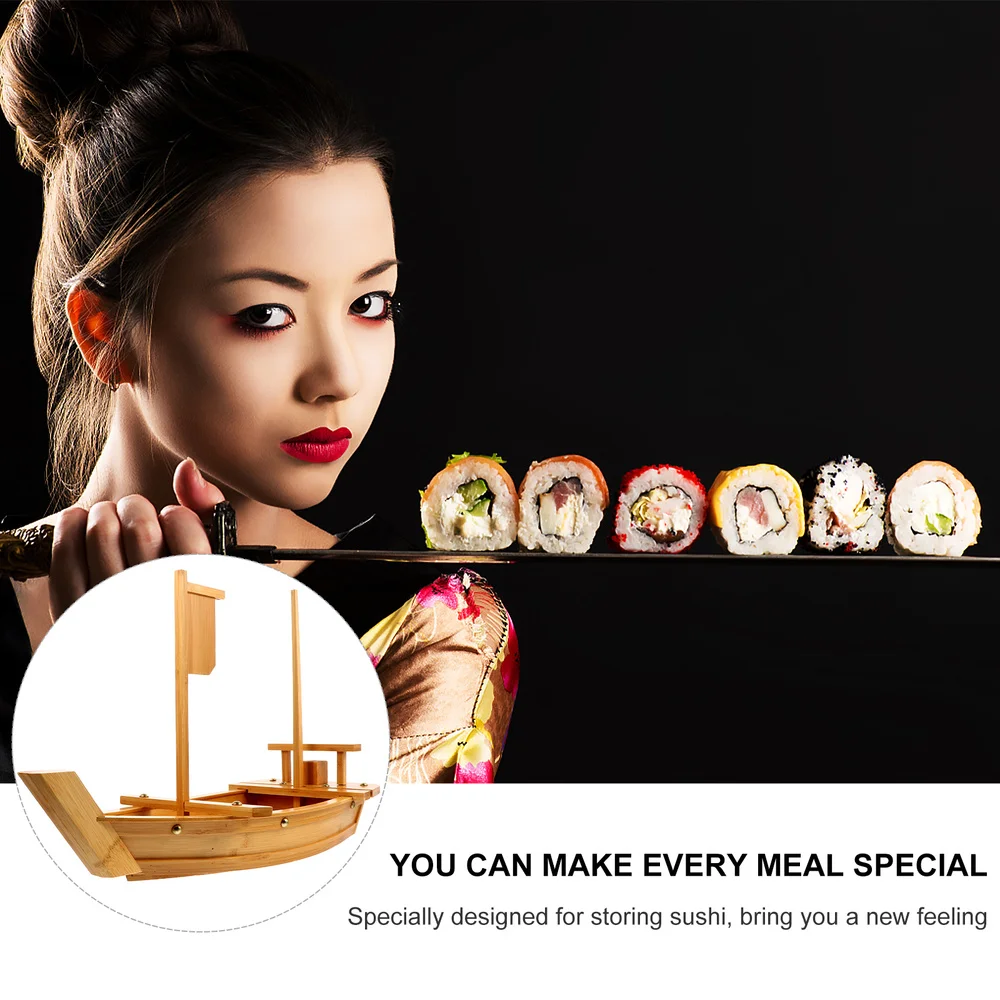 

Bamboo Sushi Plate Boat Shaped Plate Practical Snack Tray Food Serving Dish