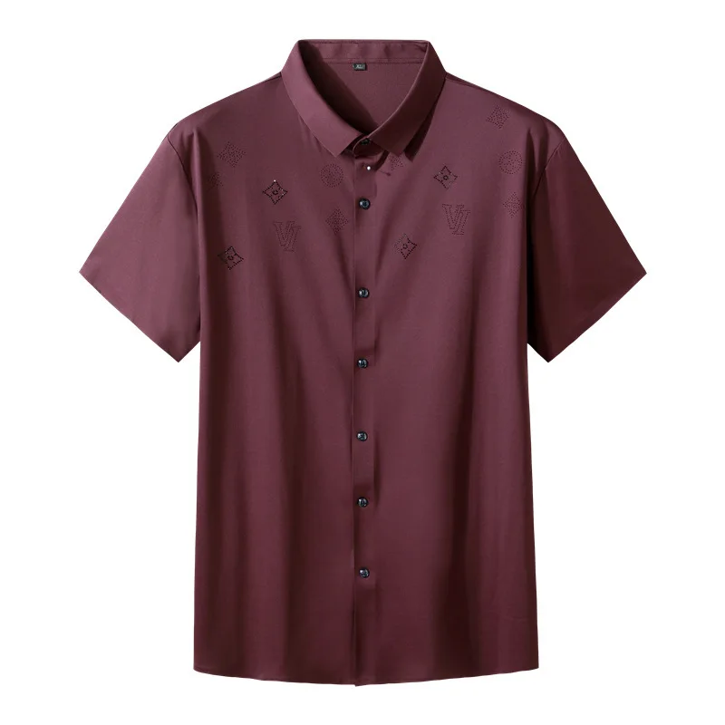 

Large size men's Shirt Short Sleeve loose fat men's casual young and middle-aged father's shirt fatter and bigger base coat