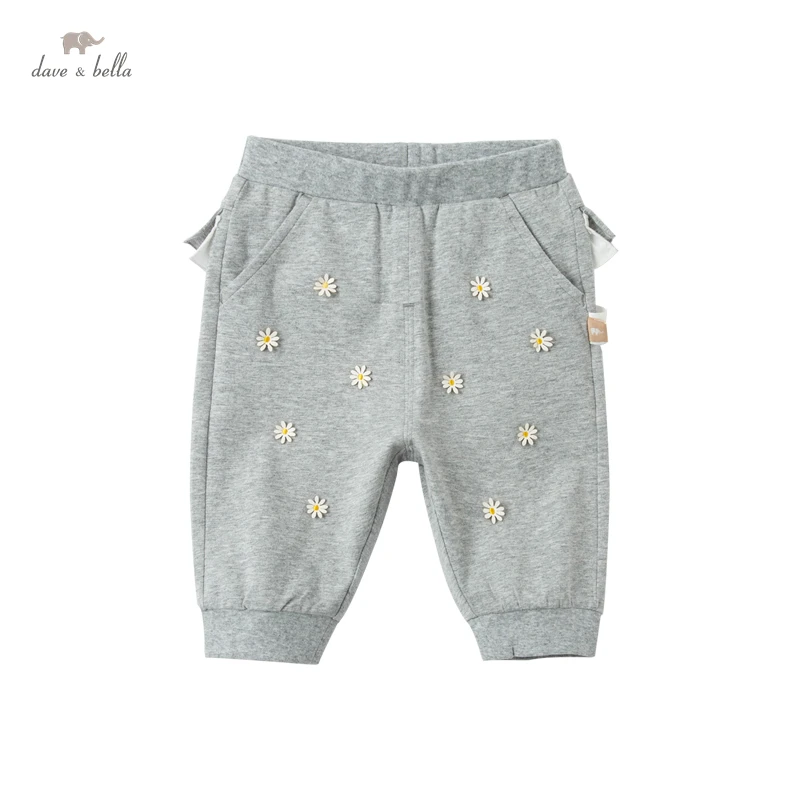 

DB17443 dave bella summer baby girls fashion floral pockets pants children calf length kids pants infant toddler trousers