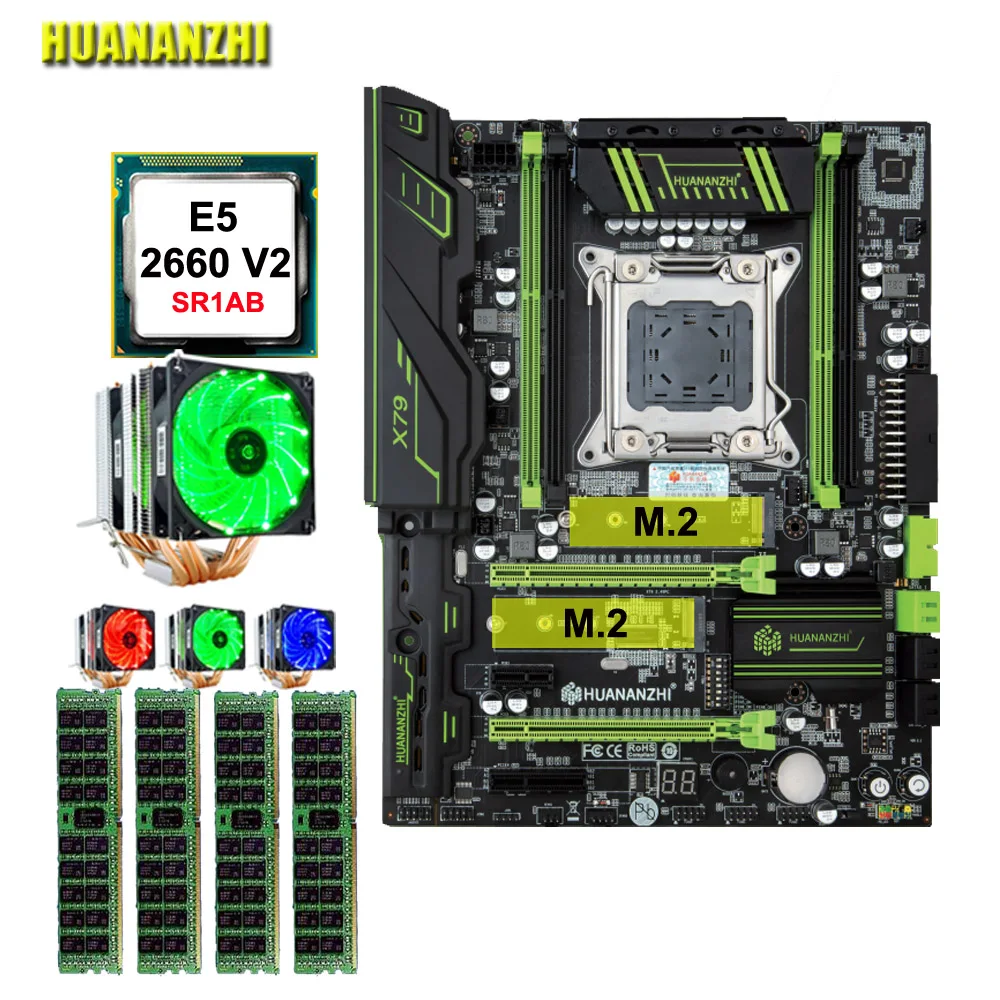 

HUANANZHI X79 Super Gaming Motherboard with DUAL M.2 SSD Slot CPU Xeon E5 2660 V2 10 Cores 6 Tubes CPU Cooler 4*16G 64G RAM RECC