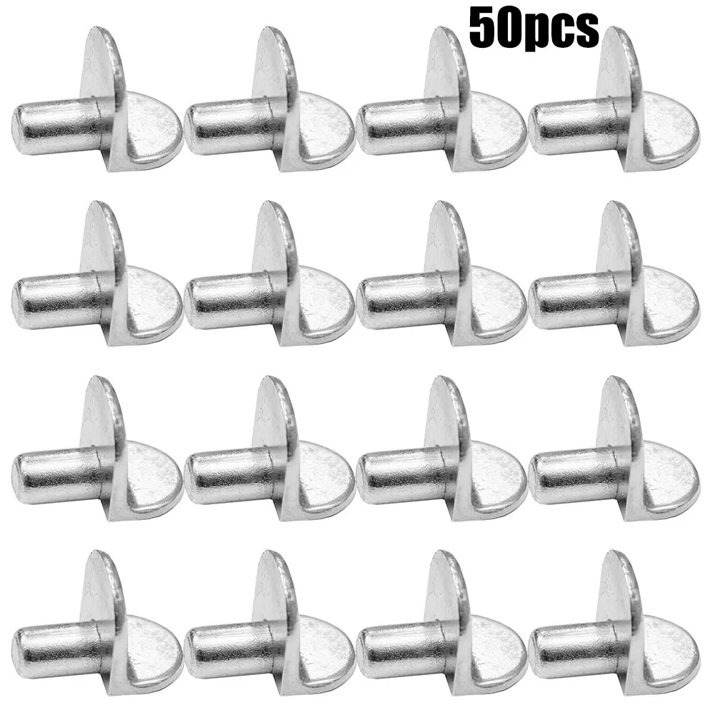 50Pcs Shelf Brackets Support Studs Pegs 5mm Metal Pin Shelves Seperator Fixed Cabinet Cupboard Glass Furniture Bracket Holder