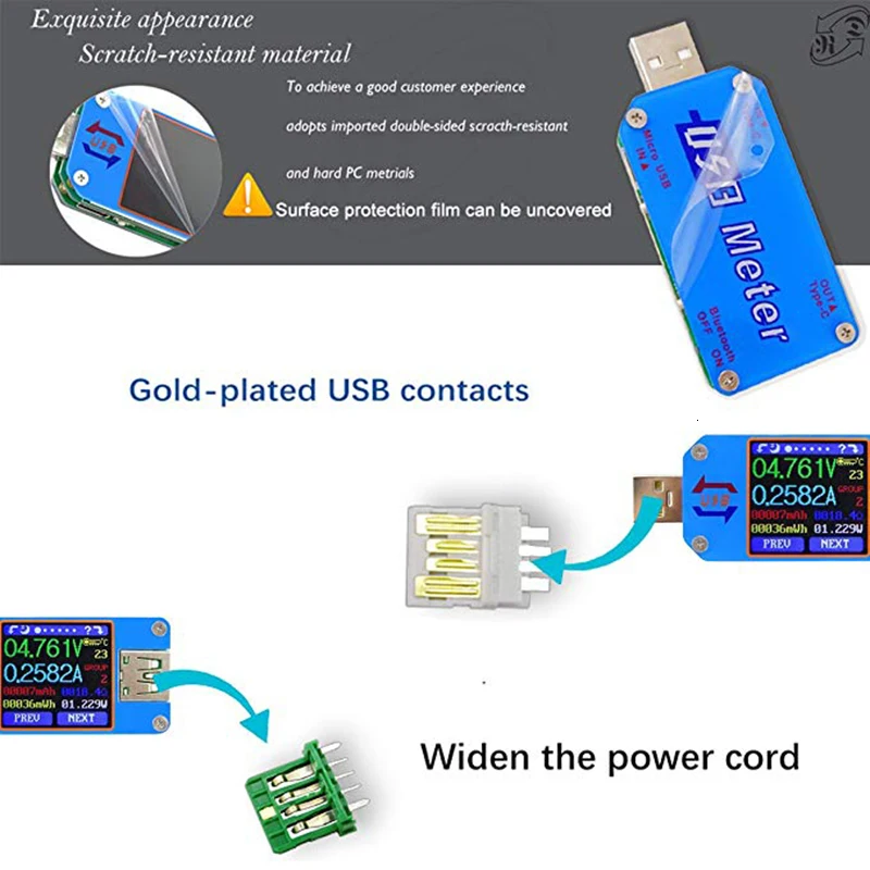 Тестер напряжения RD UM25 UM25C USB 2 0 Bluetooth измеритель тока Type C мощности 1 44 дюйма