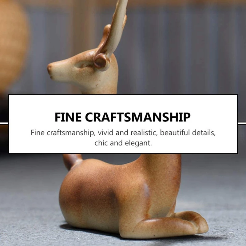 

Animal Sculpture Ceramic Sitting Antler Deer Model Statue Mini Bonsai Decor Desktop Zen Ornament for Home
