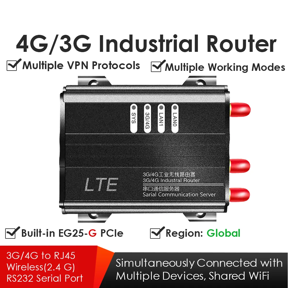 4G/3G LTE Industrial Wireless WiFi Router 2.4Hz 300M W/SIM Card Slot EG25-G Mini PCIe Modem Global Version VPN VPDN PPTP L2TP