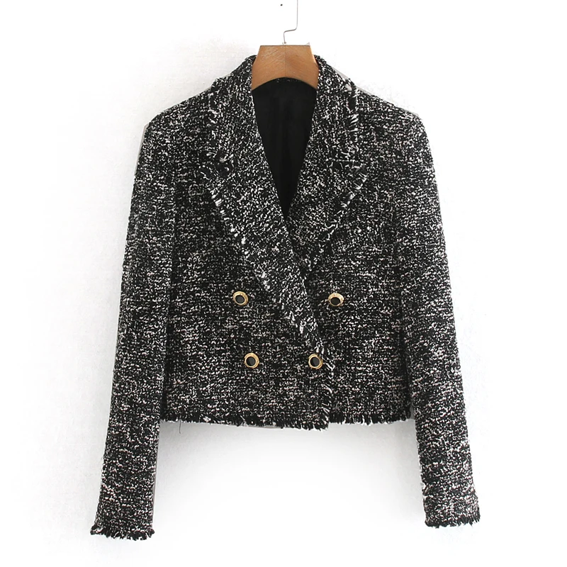 RR Double Breasted Blazers Women Fashion Casual Notched Texture Jackets Women Elegant Short Suits Female Ladies KE - Цвет: WWBZ2956