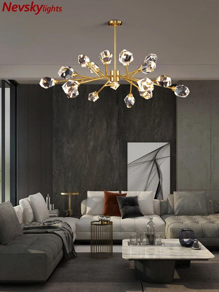 Роскошная хрустальная люстра для гостиной потолочная в спальню латунная стиле