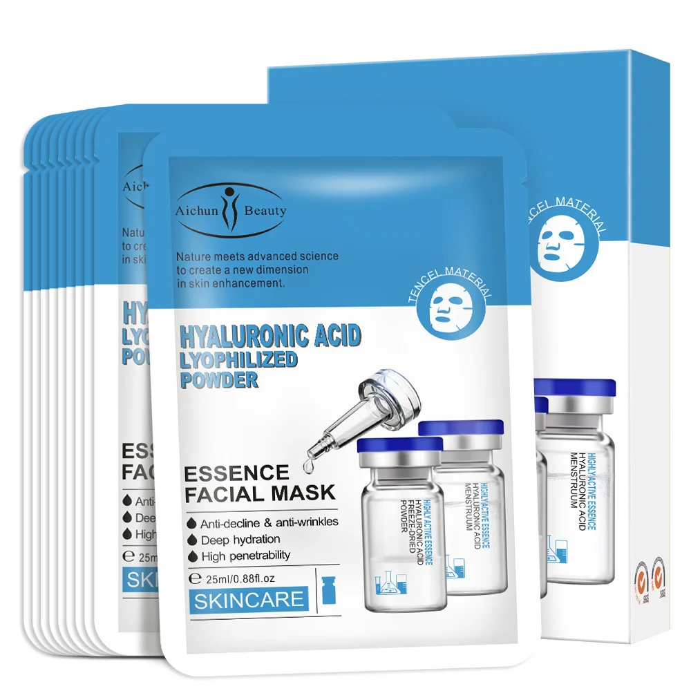 

10 Pieces Hyaluronic acid & Lyophilized powoer Facial masks Moisturizing Hydrating Anti-Aging Oil-control Brighten Face mask
