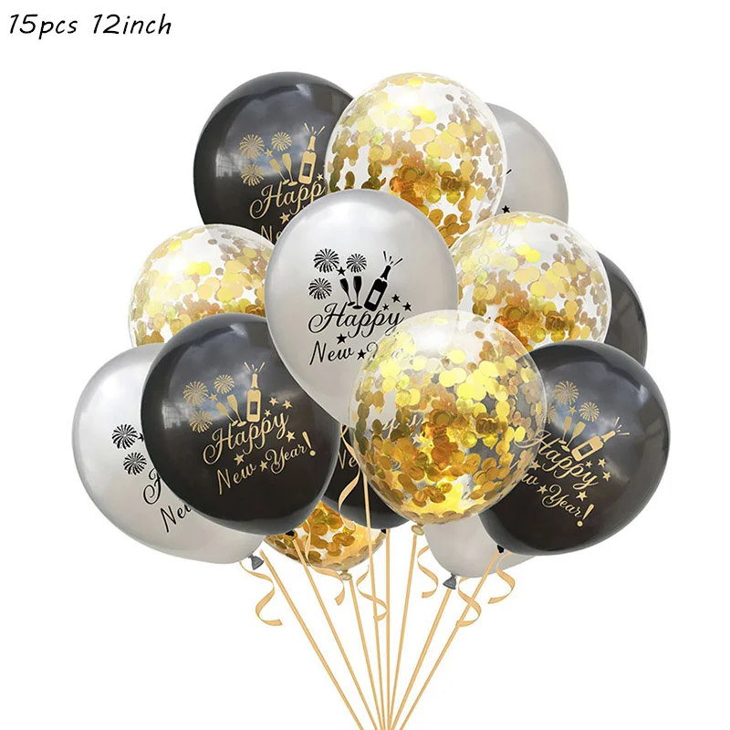 15pcs set2 Фольгированные воздушные шары с новогодним днем фоторамка реквизит воздушные шары золотой черный баннер гирлянда Navidad новогодние вечерние принадлежности - Цвет: 15pcs set2