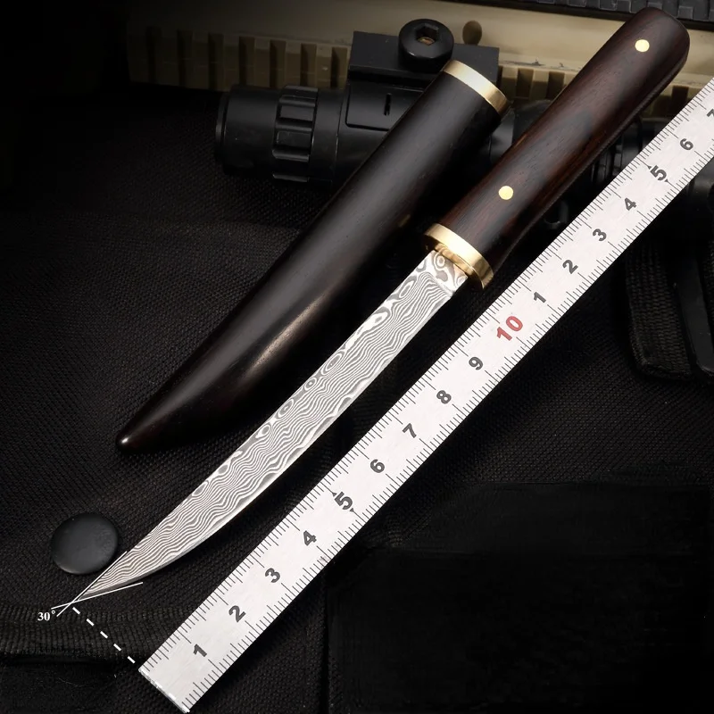

New Damascus Steel Knife Portable Mini Knife Hardness Sharp Defensive Outdoor Straight Knife damascus kitchen knife