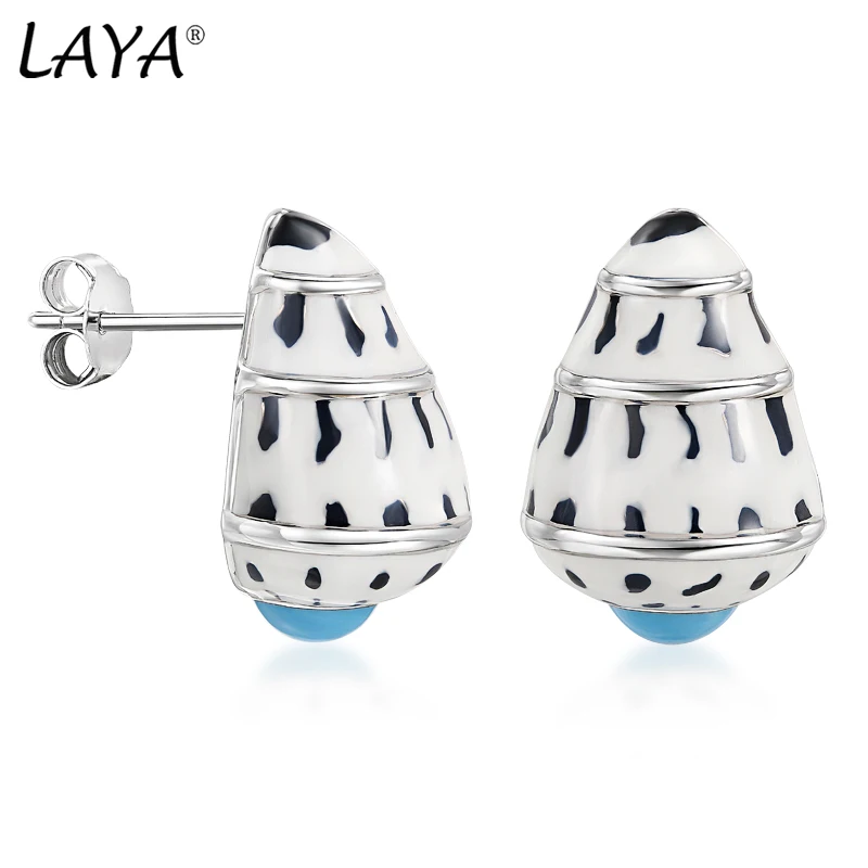 

Laya Silver Conch Stue Earrings For Women 925 Sterling Silver Simple Design Colorful серьги Fine Jewelry Handmade Enamel