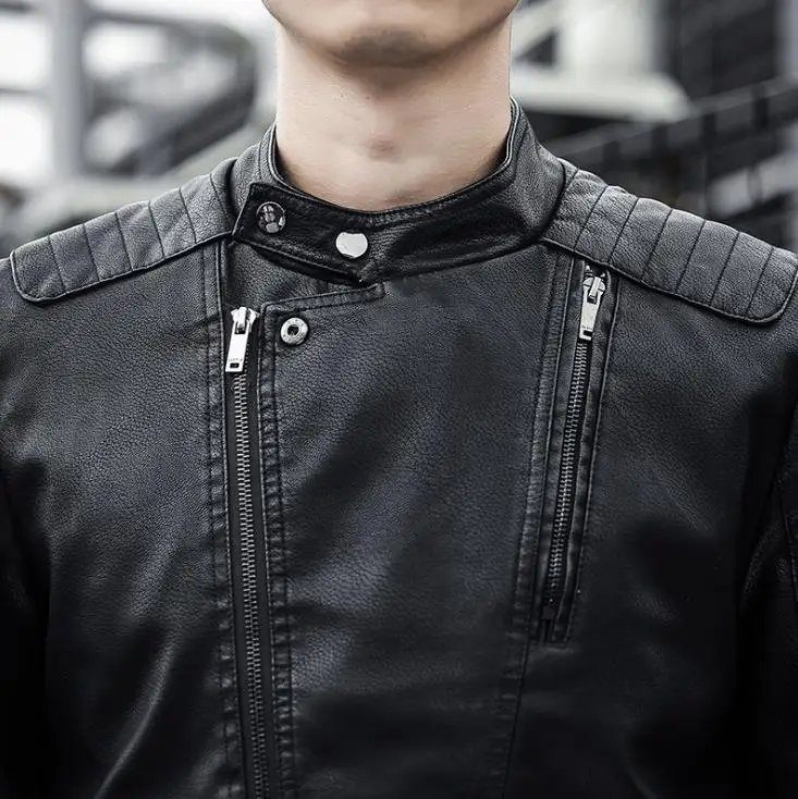 Мотоциклетная кожаная куртка для мужчин осень искусственная ( ый) Куртки модные