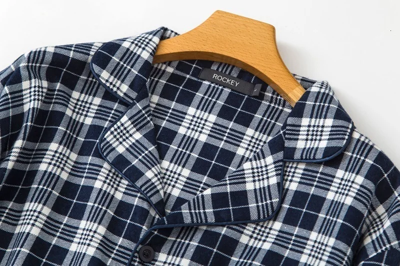 BZEL/пижамный комплект с длинными рукавами; Хлопковая мужская одежда для сна; клетчатая Пижама с отложным воротником; домашняя одежда; топы+ брюки; Пижама для мужчин; комплект из 2 предметов