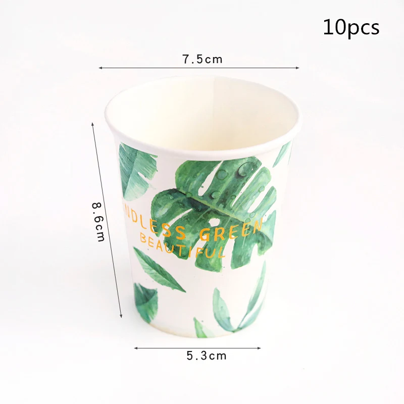 cup 10pcs Гавайская летняя одноразовая посуда для дня рождения Фламинго Пальмовые Листья бумажная салфетка под тарелку кружку тропические Свадебные вечерние мероприятия - Цвет: cup 10pcs