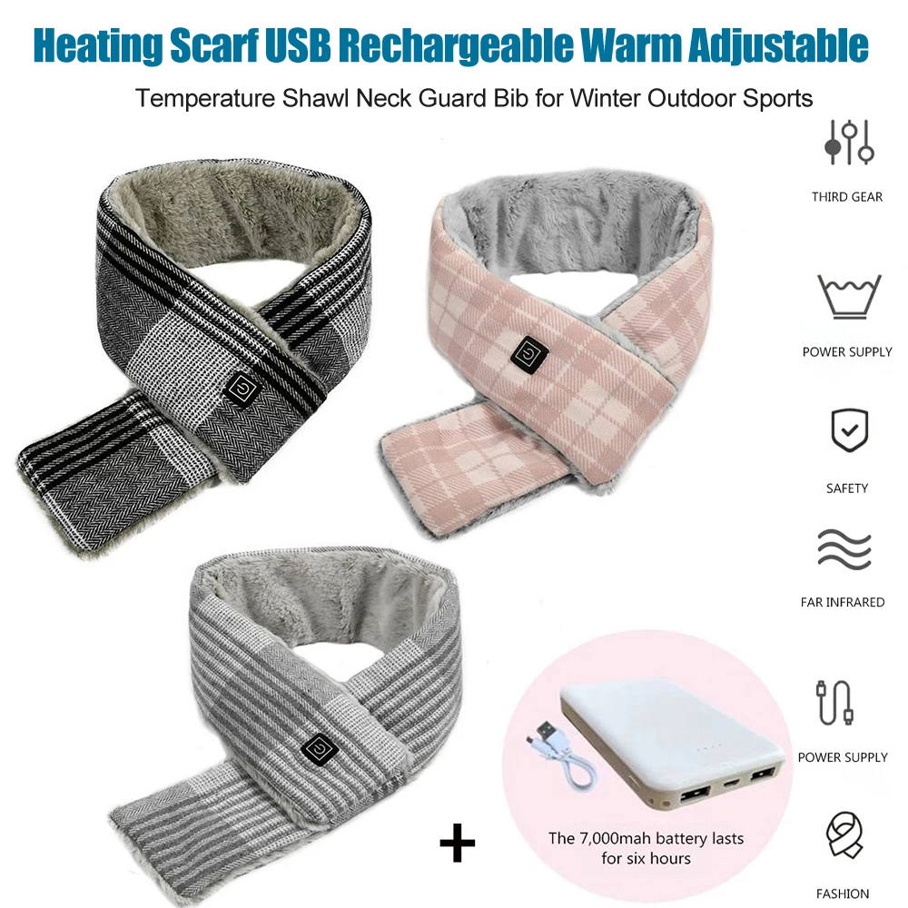 

Unisex Heated Scarf Winter Electric Heating Scarf With Power Bank Neck Warmer Shawl Couple Scarf Chief Plush Collar Scarves