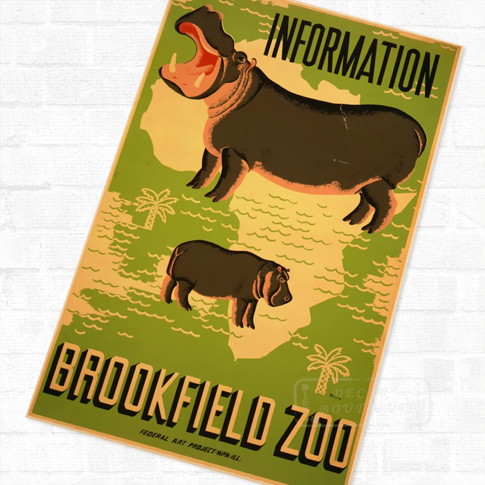 Pop Африке Brookfield зоопарк бегемот в винтажном стиле Для путешествий ретро крафт