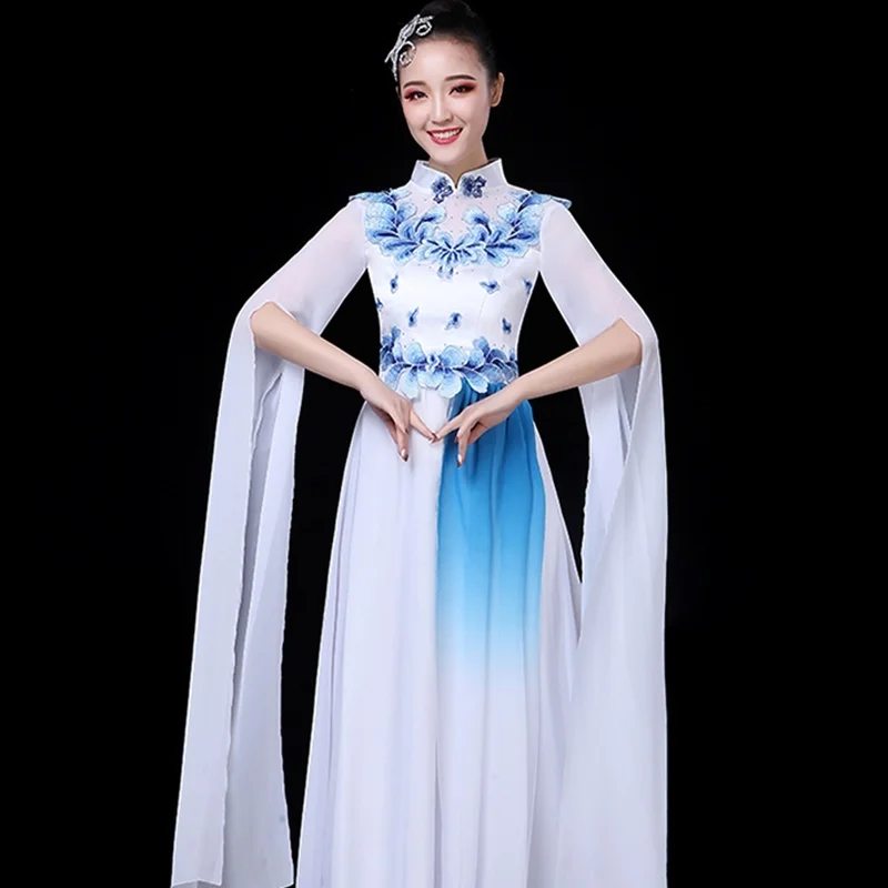 Традиционные китайские танцевальные костюмы хора народное платье древняя
