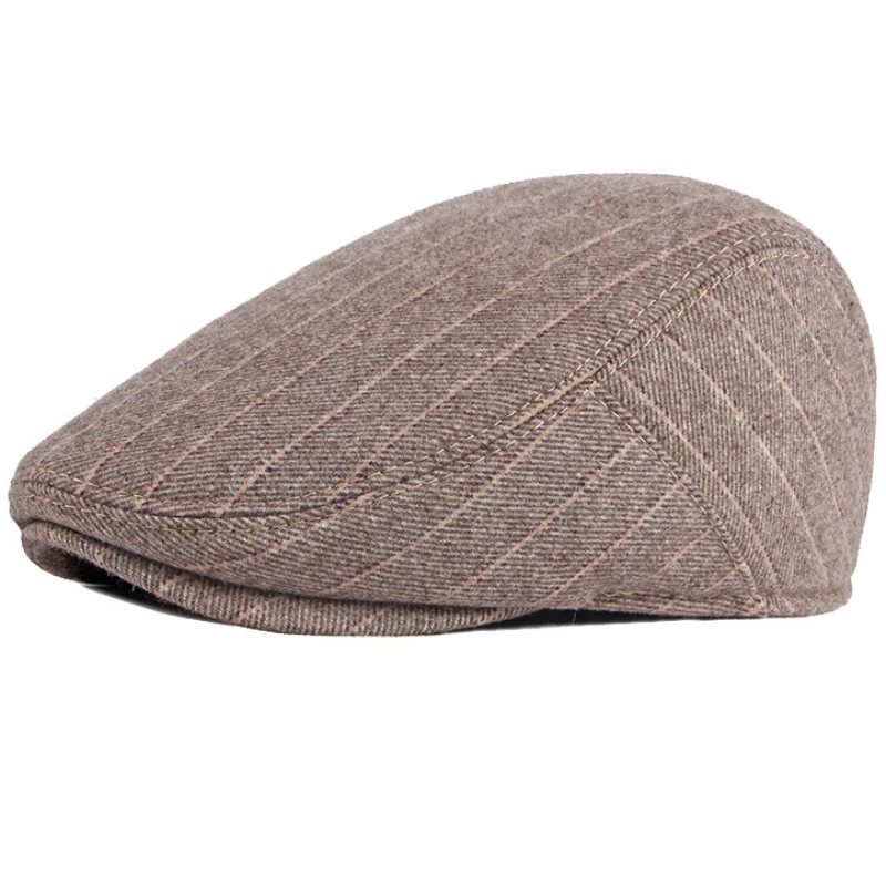HT3416 Men Berets New Fashion Thick Warm Winter Hat Retro Beret Cap Men Striped Wool Beret Hat Male Vintage Ivy Gastby Flat Cap
