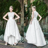 charming a line hi lo appliques organza long wedding dress bridal gown white ivory sleeveless floor length f588