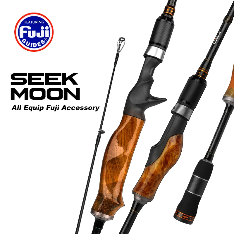 

SEEK MOON New Wood Handle High Carbon Fishing Rod 1.98m 2.1m 2.4m ML/M/MH Fuji Accessories Casting Spinning Lure Rod