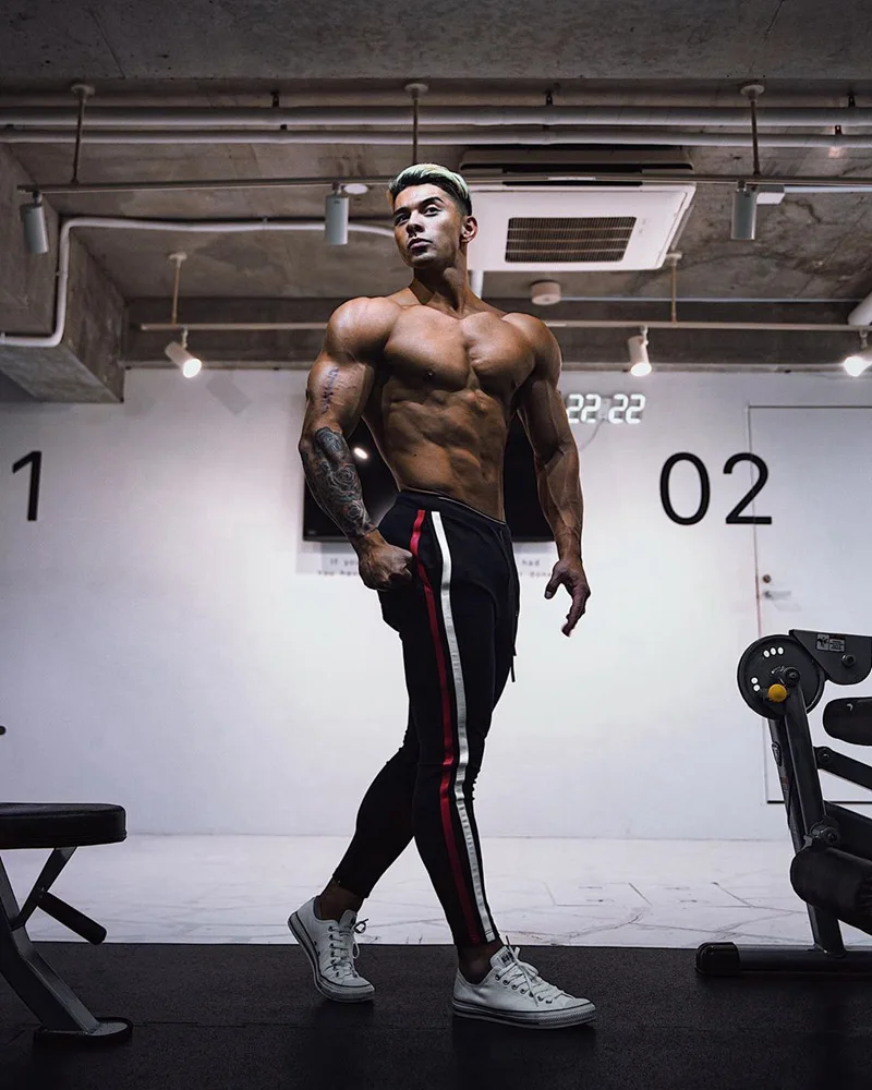 2020 men's tight trousers sports and leisure sweat-absorbent hit color zipper pants autumn new | Мужская одежда