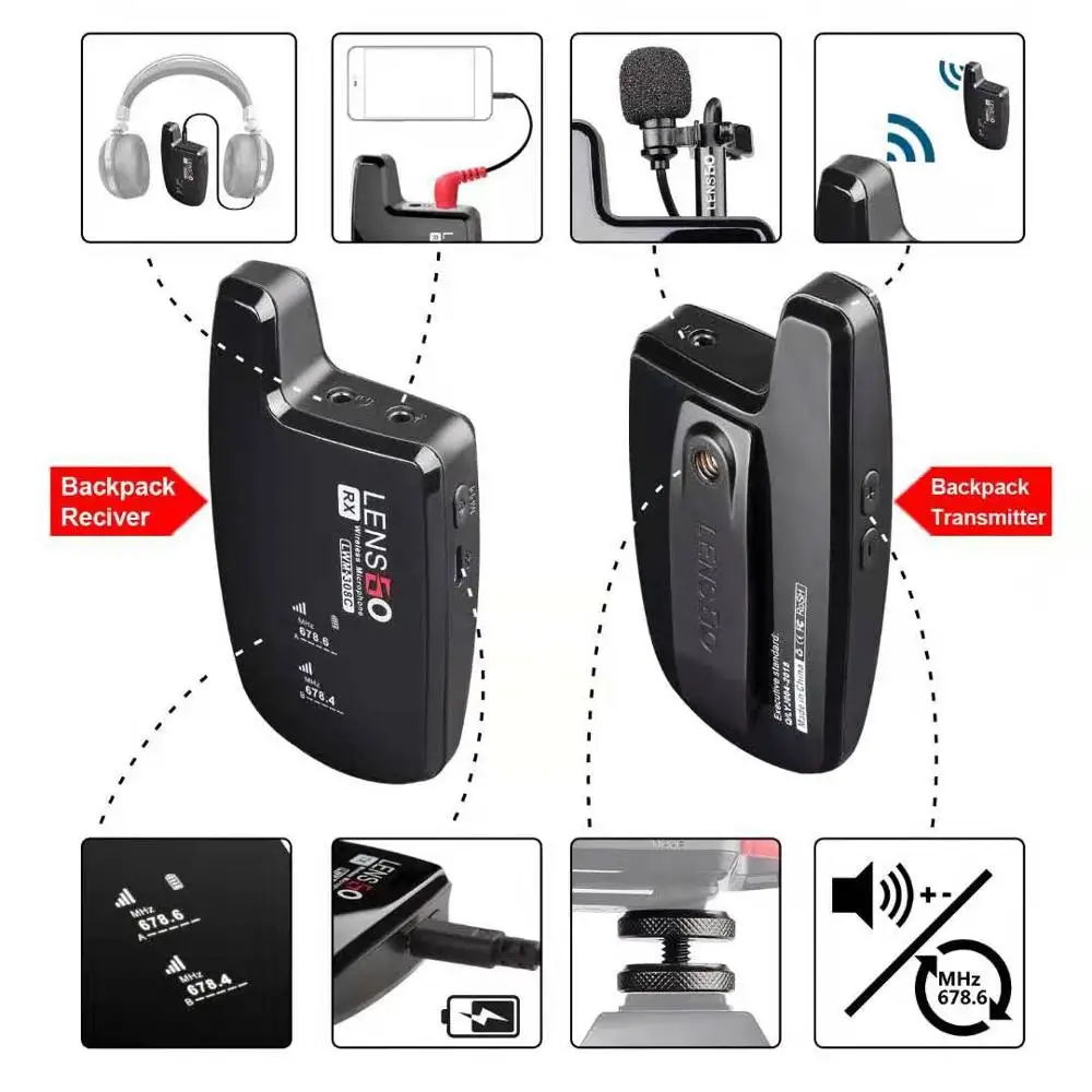 Беспроводной петличный микрофон Lensgo видеомикрофон с креплением на лацкан для