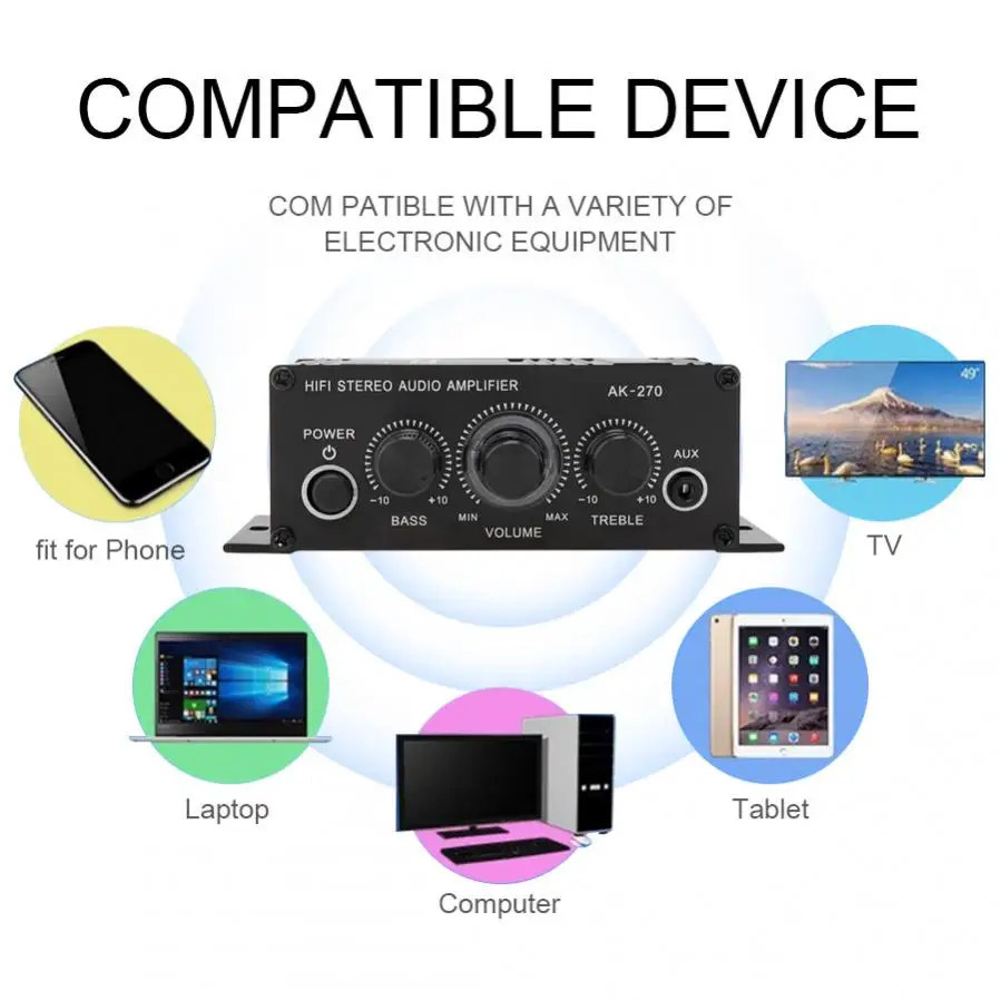 Hi-fi стерео усилитель мощности AK270 аудио для автомобиля караоке домашнего