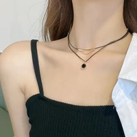 simple round pendant womens necklace personality double layer hip hop black glass pendant collarbone chain fashion jewelry