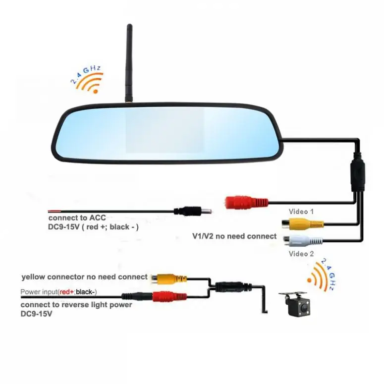 4 3 дюймовый универсальный 12V TFT LCD Зеркало заднего вида монитор + беспроводная