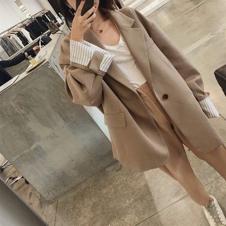 Корейский стиль 2019 женские блейзеры больших размеров повседневный Длинный