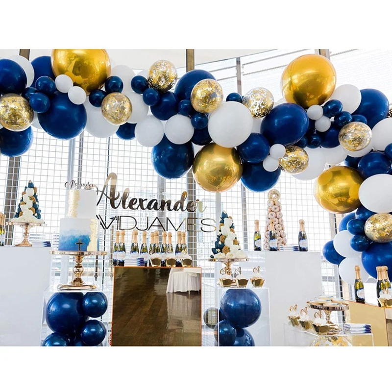 

102Pcs Party Navy and Gold Balloons Navy Blue White Balloons Gold Metallic