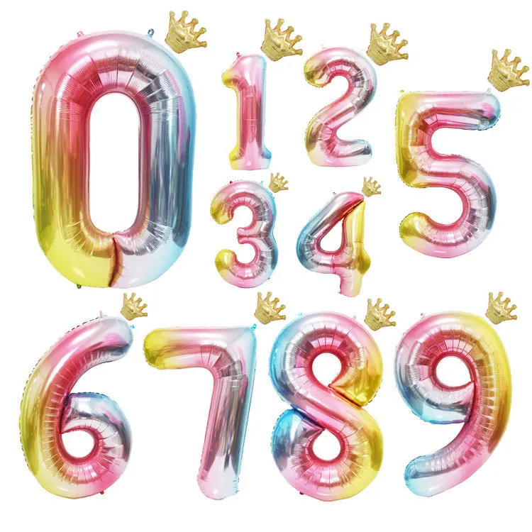 

40 inch crown digital balloon gradient combination balloon baby birthday party decoration balloon combination wholesale