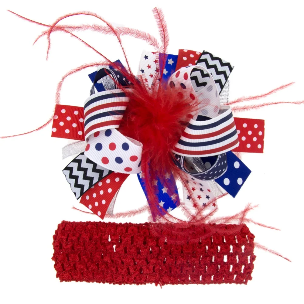 Детская повязка на голову со звездами в горошек и перьями аксессуар для волос Дня