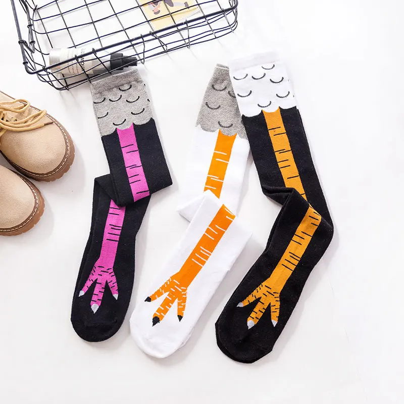 

High Quality Creative Chicken Women Over the Knee Socks Cartoon Cotton Chicken Claw Ladies 3D Print Funny Animal High Socks