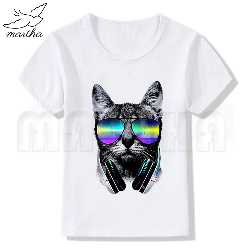 Забавная крутая белая футболка с изображением диджея кота новая для девочек