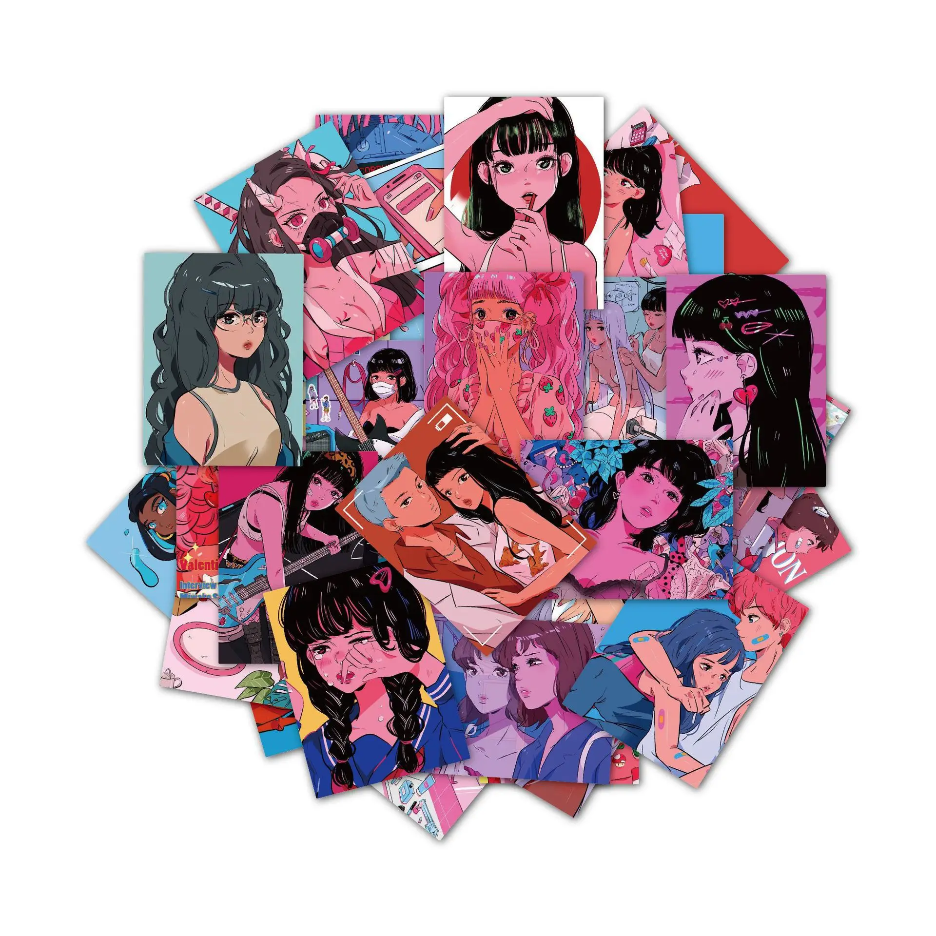 

10 / 30 / 50pcs Korean Ins Retro Nostalgic Girl Graffiti Waterproof Sticker Guitar Notebook Refrigerator Water Cup Wholesale