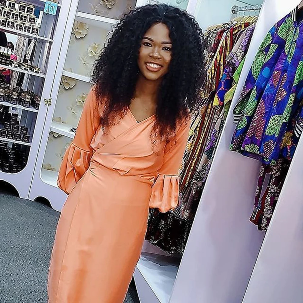 

Elegant Fashion Style African Clothes For Women V-neck Flared Sleeve Slim Long Maxi Dress Polyester Solid Ladies Gown