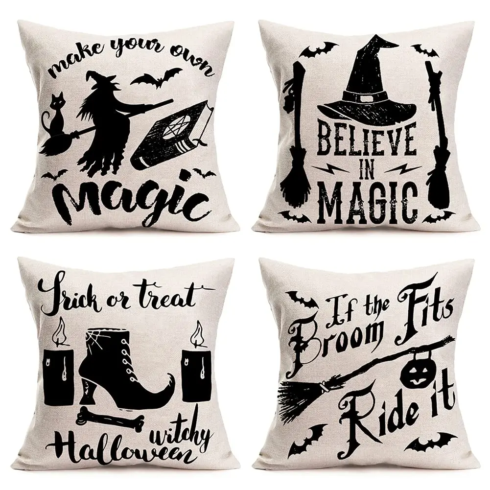 

Halloween witchcraft printed linen pillowcase sofa cushion cover home decoration can be customized for you 40x40 50x50 45x45
