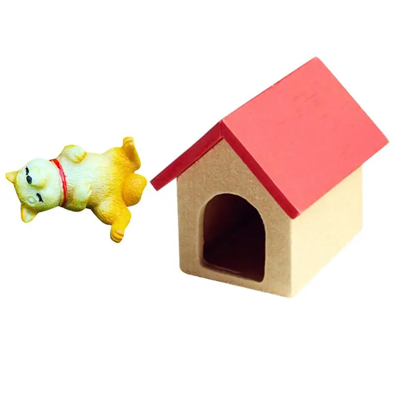 2pcs Mini Wooden Doghouse Photograph Model Creative Adornment Miniature Toy House Accessories (House+Dog Random Dog Pattern) | Игрушки и