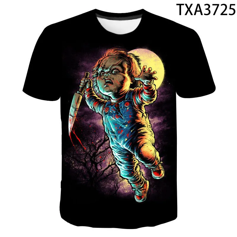 

Новое поступление 2020, футболка с рисунком из фильма «ужасы» для детей и детей, с рисунком Чаки, 3D футболка для мужчин и женщин, Летние повседн...