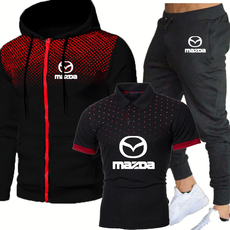 

Spring Autumn Men's Hooded Jacket Mazda Car Logo Printed cotton Gradient Splicing Men's sweatshirt+sweatpants 3-piece set