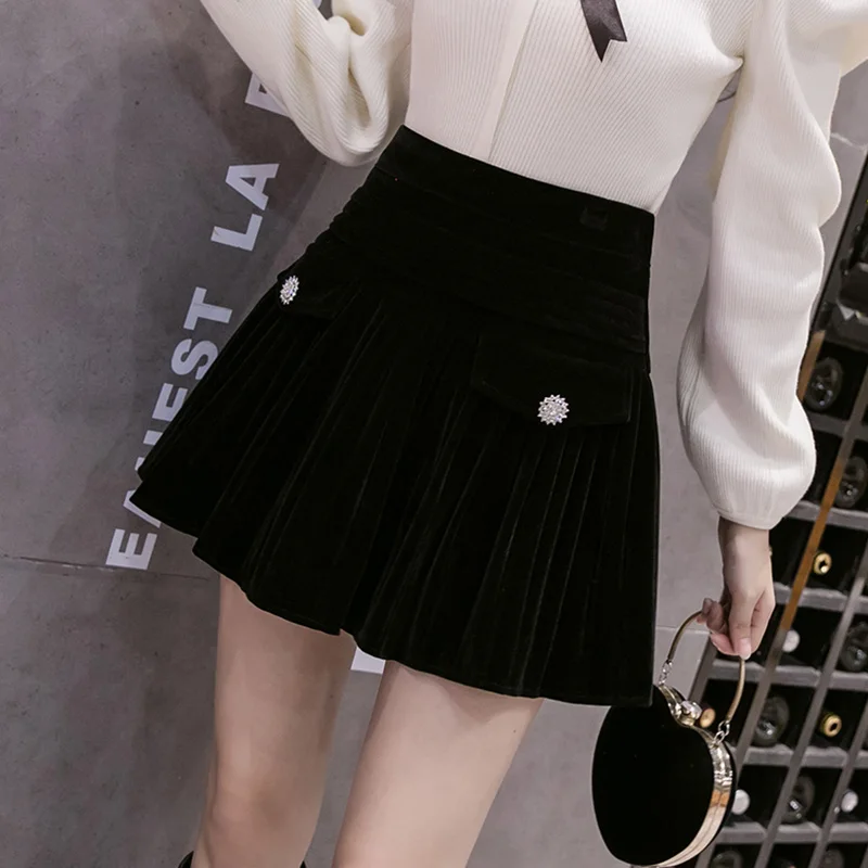 

Pleuche skirts female winter 2020 new han edition of tall waist joker pleated skirt of lean blowout run out A word