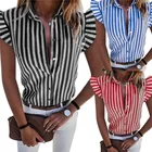 Женская блузка в полоску, с V-образным вырезом и коротким рукавом
