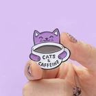 Эмалированная заколка в виде котенка кофейной чашки, ювелирные изделия в виде животных, значки, булавки для лацканов, сувенирный подарок для друзей в стиле кота на тему Кофейни