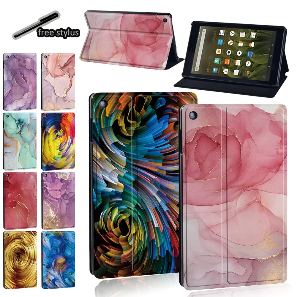 

Tablet Case for Amazon Fire 7 (5/7/9th)/Fire HD 8 Plus/HD8 (10th/6/7/8th)/HD10(5/7/9th) Watercolor Print Series Cover + Stylus