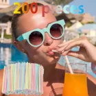 200 пакет пластиковые соломинки для питья 8 дюймов длинные Разноцветные полосатые Bedable Радуга питьевые соломки соломенной Барные аксессуары