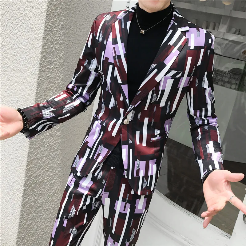 Мужской костюм со штанами комплект из 2 предметов сценический дизайн модное